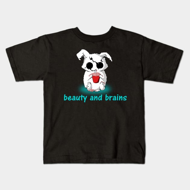 Beauty and Brains TShirt - Funny Zombie Bunny, Undead Animals Kids T-Shirt by BlueTshirtCo